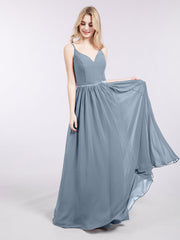 Spaghettiträger Chiffon Brautsmaid Kleid Staubiges Blau
