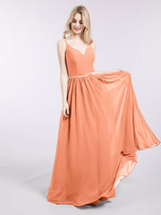 Spaghettiträger Chiffon Brautsmaid Kleid Papaya