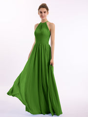 Halfter Lange Chiffon Kleid mit doppelten Träger Moos