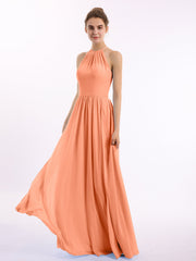 Halfter Lange Chiffon Kleid mit doppelten Träger Papaya