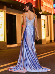 Diamant Korsett Rüschen Hoher Schlitz Maxi Kleid Lavendel