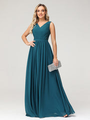 V-Ausschnitt Chiffon Kleider mit Spitze Rücken Pfau