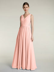 V-Ausschnitt Chiffon Kleider mit Spitze Rücken Koralle