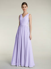 V-Ausschnitt Chiffon Kleider mit Spitze Rücken Lila