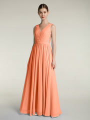 V-Ausschnitt Chiffon Kleider mit Spitze Rücken Papaya