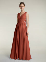 V-Ausschnitt Chiffon Kleider mit Spitze Rücken Rost