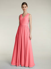 V-Ausschnitt Chiffon Kleider mit Spitze Rücken Wassermelone