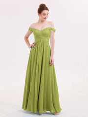 Off-The-Schulter Chiffon und Spitze Empire-Linie Kleid Klee
