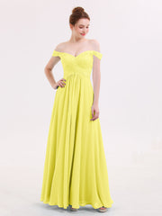 Off-The-Schulter Chiffon und Spitze Empire-Linie Kleid Zitrone