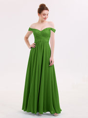 Off-The-Schulter Chiffon und Spitze Empire-Linie Kleid Moos