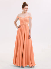 Off-The-Schulter Chiffon und Spitze Empire-Linie Kleid Papaya