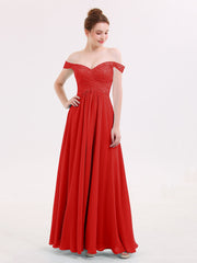 Off-The-Schulter Chiffon und Spitze Empire-Linie Kleid Rot