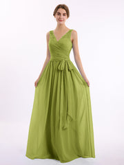 Spitze Riemen  Lang Chiffon Kleid mit Bowknot Klee