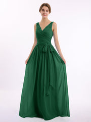 Spitze Riemen  Lang Chiffon Kleid mit Bowknot Dunkelgrün