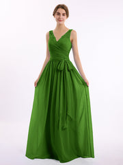 Spitze Riemen  Lang Chiffon Kleid mit Bowknot Moos
