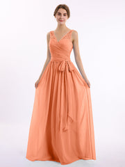 Spitze Riemen  Lang Chiffon Kleid mit Bowknot Papaya