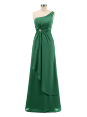 Eine Schulter Chiffon Kleid mit Cascade Rock Dunkelgrün