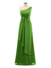 Eine Schulter Chiffon Kleid mit Cascade Rock Moos