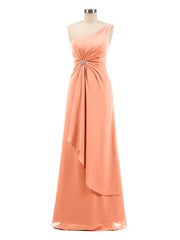 Eine Schulter Chiffon Kleid mit Cascade Rock Papaya