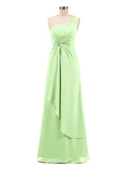 Eine Schulter Chiffon Kleid mit Cascade Rock Salbei