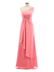 Eine Schulter Chiffon Kleid mit Cascade Rock Wassermelone