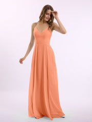Spaghetti Träger V-Ausschnitt Chiffon Kleid mit Säckel Papaya