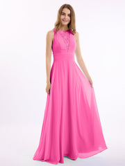 Chiffon Lang Kleid mit Spitze Tief V-Ausschnitt und Rücken Azalee