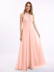 Chiffon Lang Kleid mit Spitze Tief V-Ausschnitt und Rücken Koralle