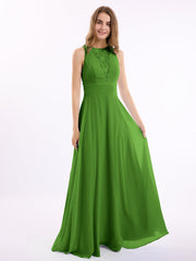 Chiffon Lang Kleid mit Spitze Tief V-Ausschnitt und Rücken Moos