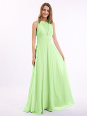 Chiffon Lang Kleid mit Spitze Tief V-Ausschnitt und Rücken Salbei