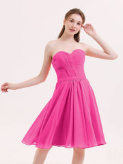Herz-Ausschnitt Knielang Chiffon Brautjungfernkleid Fuchsia