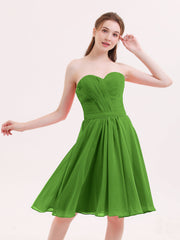 Herz-Ausschnitt Knielang Chiffon Brautjungfernkleid Moos