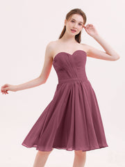 Herz-Ausschnitt Knielang Chiffon Brautjungfernkleid Maulbeere