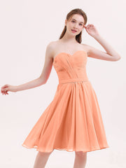 Herz-Ausschnitt Knielang Chiffon Brautjungfernkleid Papaya