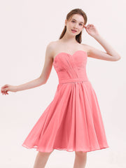 Herz-Ausschnitt Knielang Chiffon Brautjungfernkleid Wassermelone