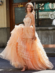 Trägerlos Korsett Oberteil Tüll Ballkleid Pfirsich Übergröße