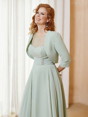 Elegant Kurze Ärmel Chiffon Jacke Staubiges Salbei