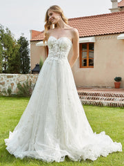Herzform Ausschnitt Spitze Applique A-Linie Brautkleid Weiß