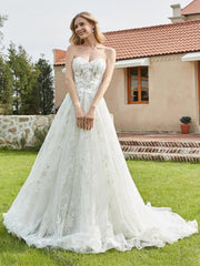 Herzform Ausschnitt Spitze Applique A-Linie Brautkleid Weiß