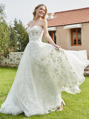 Herzform Ausschnitt Spitze Applique A-Linie Brautkleid Weiß