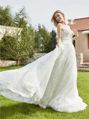 Herzform Ausschnitt Spitze Applique A-Linie Brautkleid Weiß