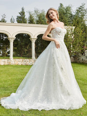 Herzform Ausschnitt Spitze Applique A-Linie Brautkleid Weiß
