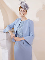 Elegant Spitze Vielseitig Kurz Jacke Staubiges Blau