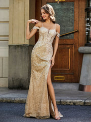 Bodycon Korsett Oberteil Hoher Schlitz Kleid Champagner