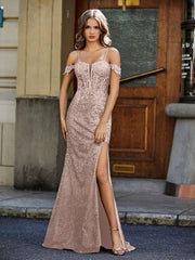 Bodycon Korsett Oberteil Hoher Schlitz Kleid Metallisches Gold Übergröße