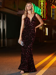 Meerjungfrau-Tief-V-Ausschnitt langes Abschlussballkleid Traube