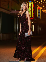 Meerjungfrau-Tief-V-Ausschnitt langes Abschlussballkleid Traube