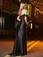 Korsett Schulterfreies Meerjungfrau-Langes Abschlussballkleid Schwarz