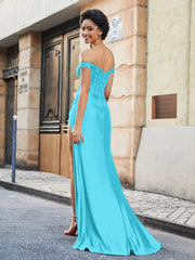 Schulterfrei Korsett Oberteil Satin Kleid Jade