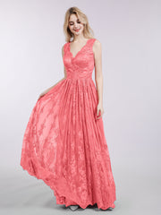 Bodenlang Kleid mit V-Ausschnitt Wassermelone